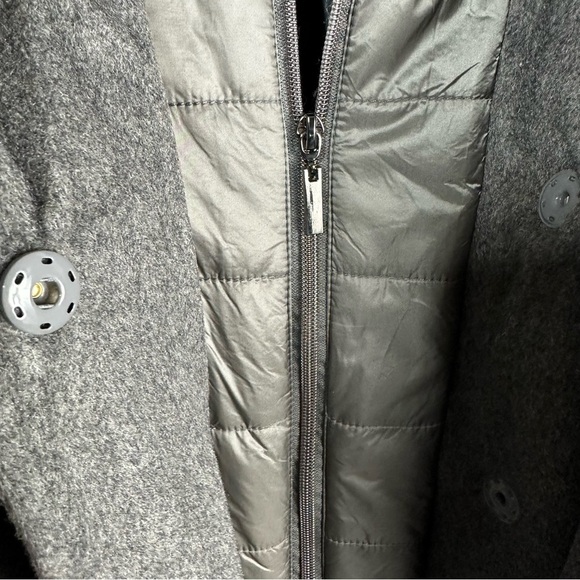 Gallery Hooded Wool Blend Coat Quilted Bib Grey Melange Size Large - Picture 8 of 14